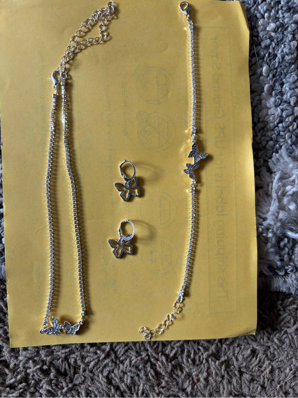 Silver Butterfly Necklace and Bracelet Set with Hoop Earrings - Silver
